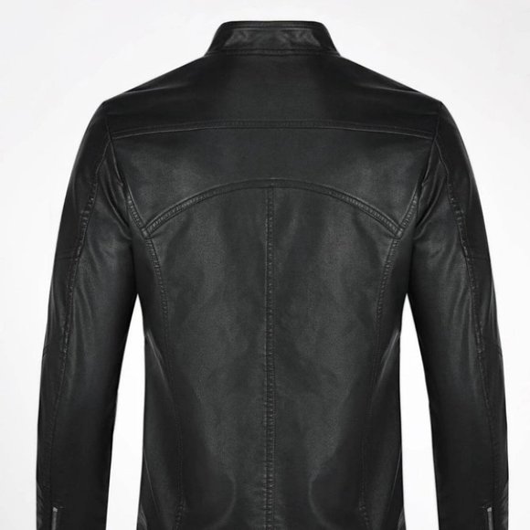 Black Mens PU Leather Jacket - Picture 3 of 7